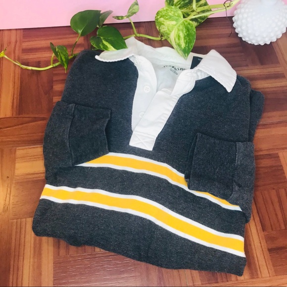 vintage 90s retro striped gray rugby pullover - Picture 7 of 8